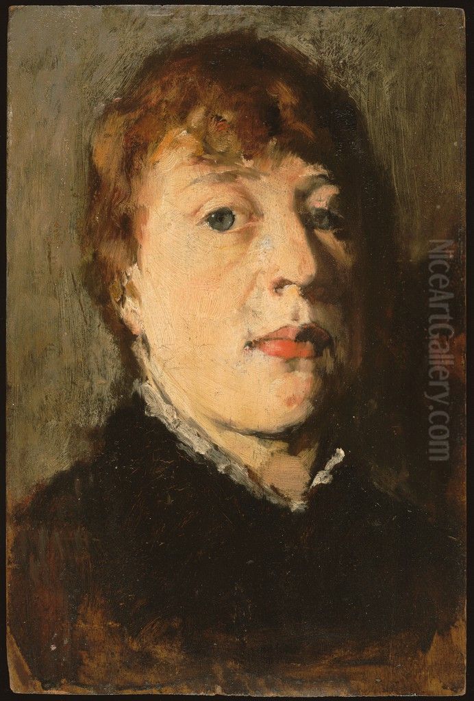Study of a Woman's Head Oil Painting by Frank Duveneck