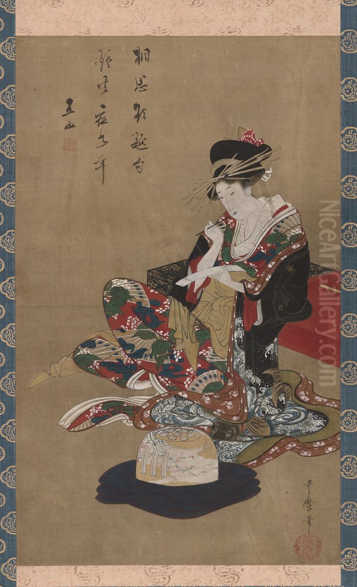 Seated Beauty Oil Painting by Kitagawa Utamaro