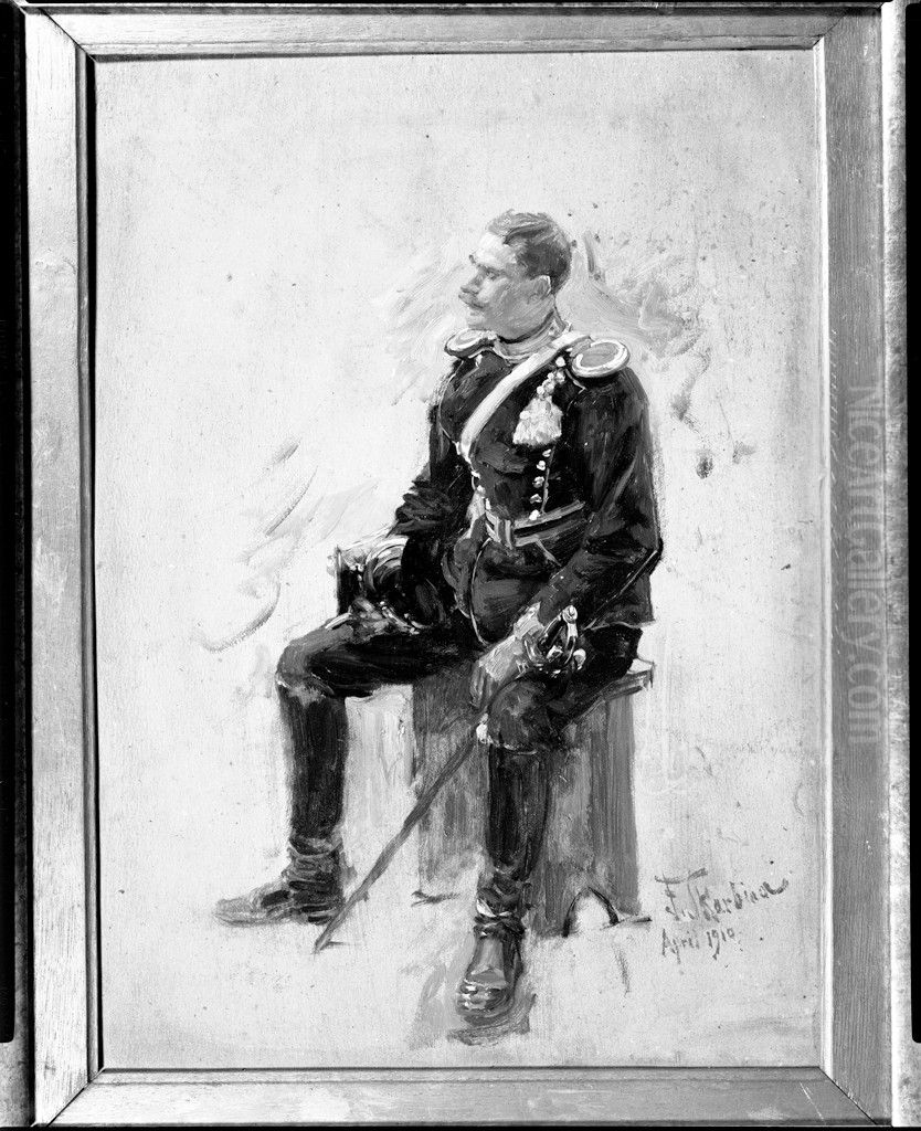 Seated Uhlan Oil Painting by Franz Skarbina