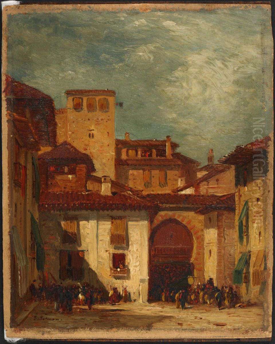 Moroccan Courtyard Oil Painting by Samuel Colman