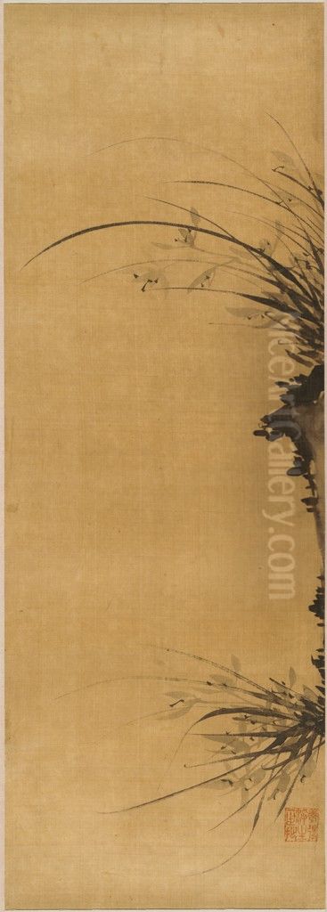 Orchids and Rocks Oil Painting by Heungseon Daewongun