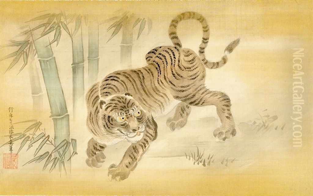 Tiger in a Bamboo Grove Oil Painting by Kano Yasunobu