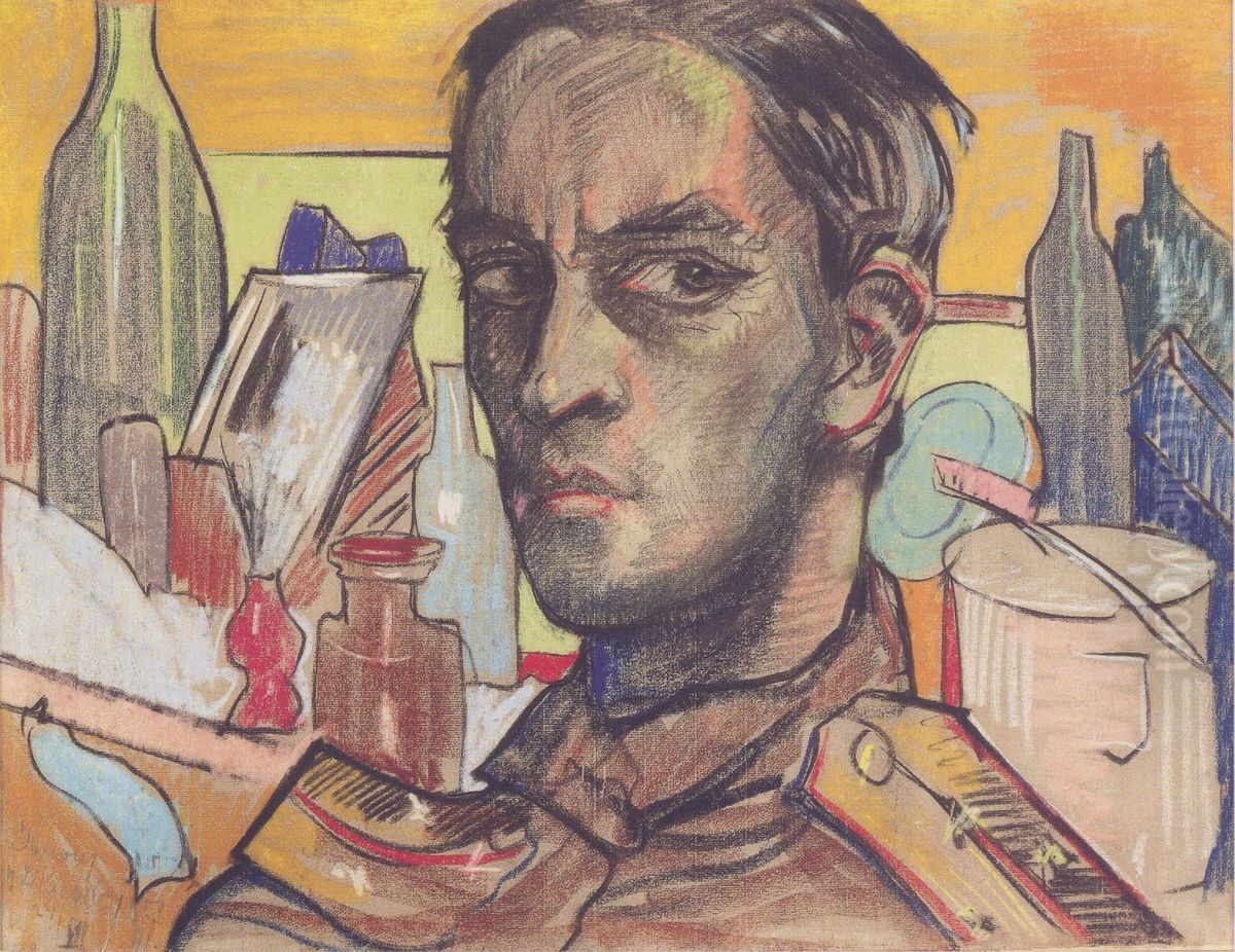 Autoportret w mundurze Oil Painting by Stanislaw Ignacy Witkiewicz (Witkacy)