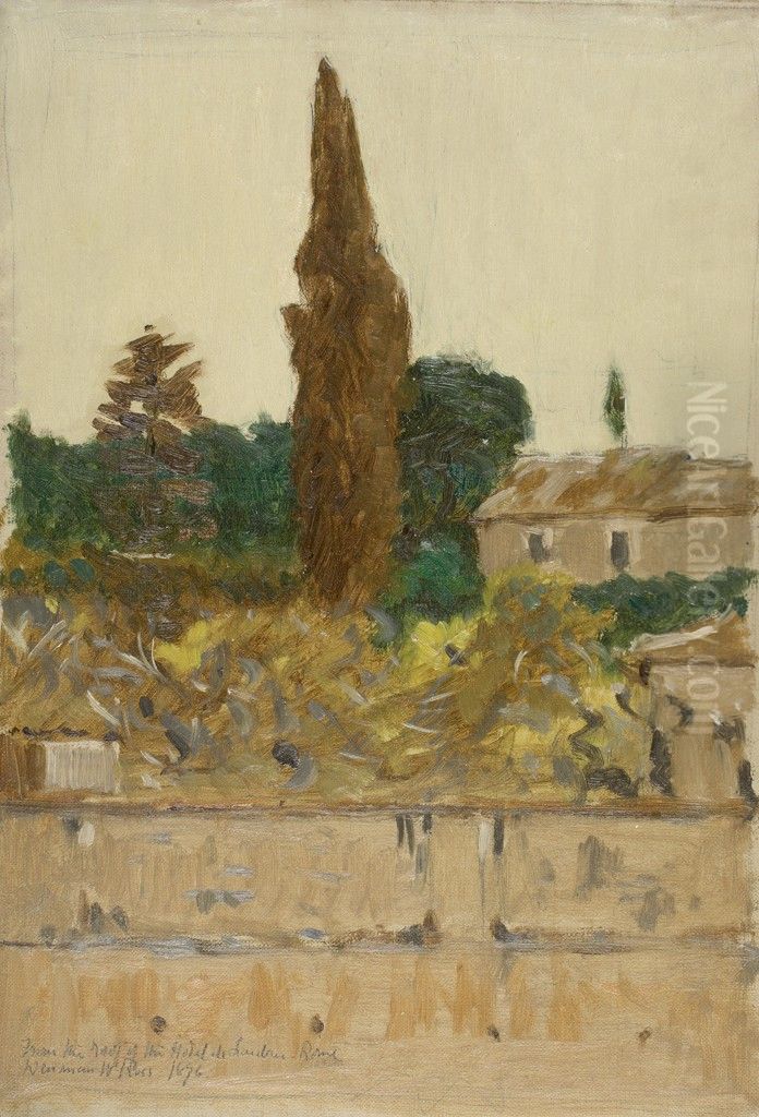 Landscape with Cypresses Oil Painting by Denman Ross