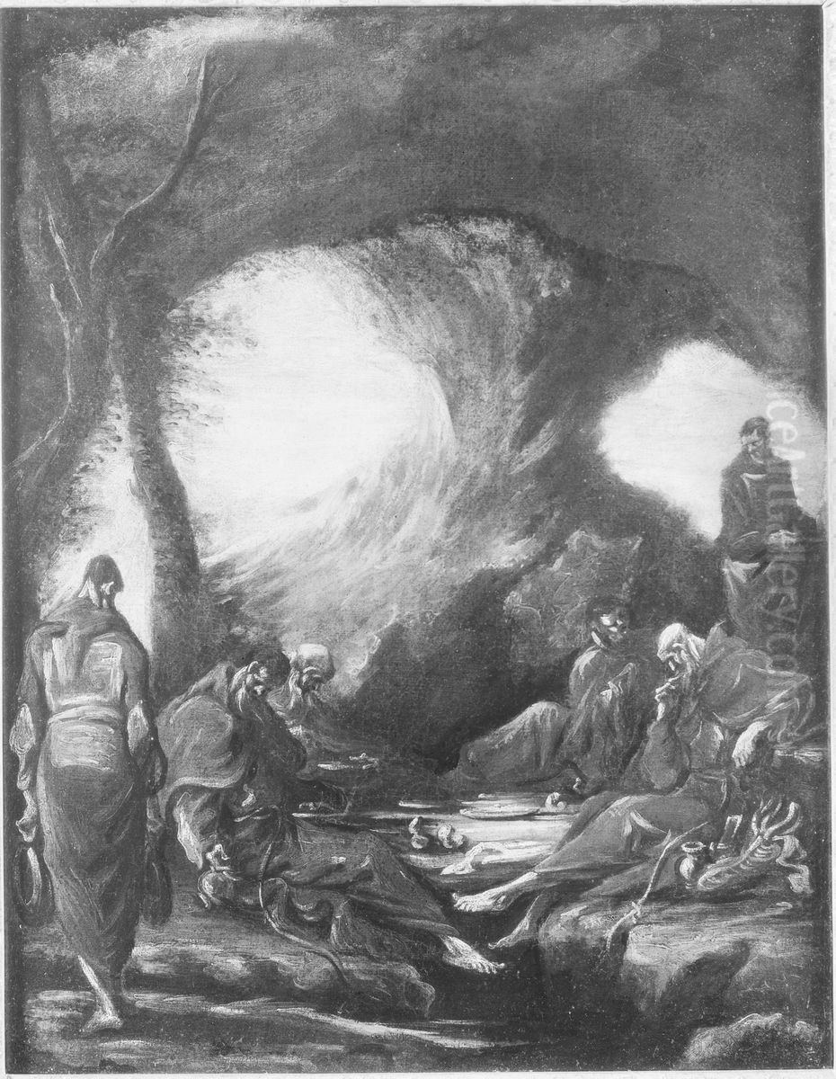 Monks in a Grotto Oil Painting by Alessandro Magnasco