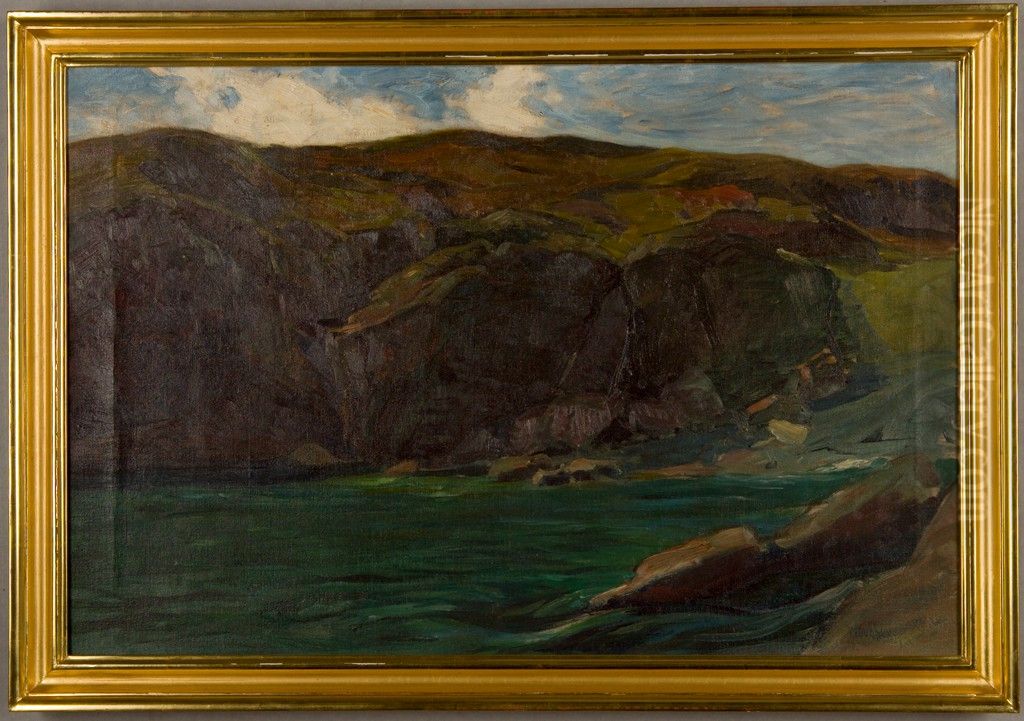 Cliffs and Sea at Ogunquit, Maine Oil Painting by Charles Herbert Woodbury