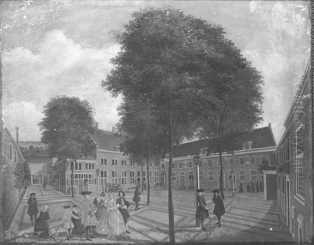 The Large Court of the Pesthouse, Amsterdam Oil Painting by Louis Chalon