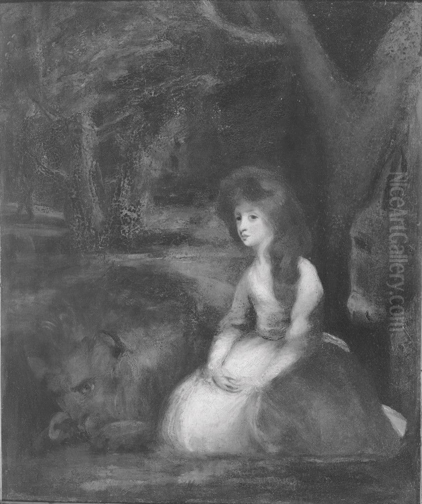 Miss Elizabeth Beauclerc as Una with the Lion Oil Painting by Of Sir Joshua Reynolds