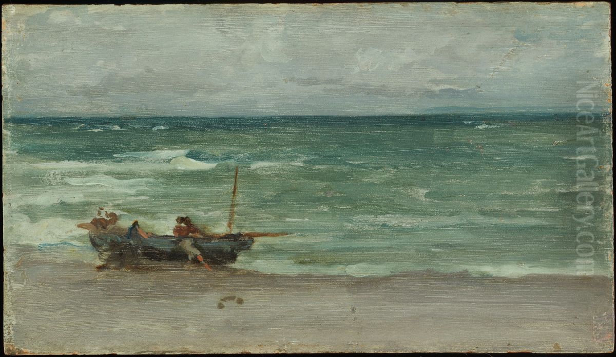 Beaching the Boat, Etretat Oil Painting by James McNeill Whistler