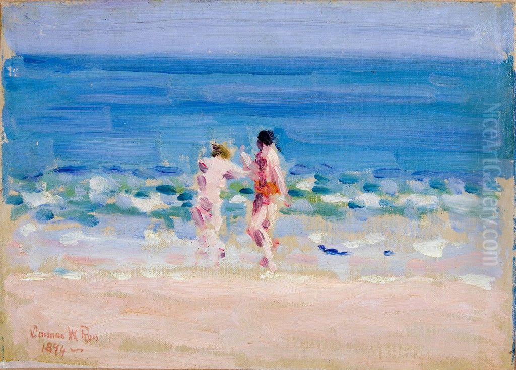 Beach Scene with Figures Oil Painting by Denman Ross