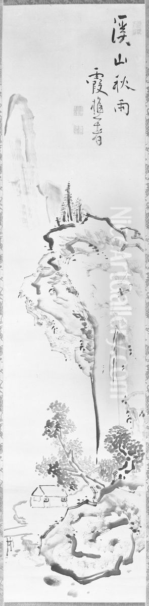 Deep Mountains in Autumn Rain Oil Painting by Ike no Taiga