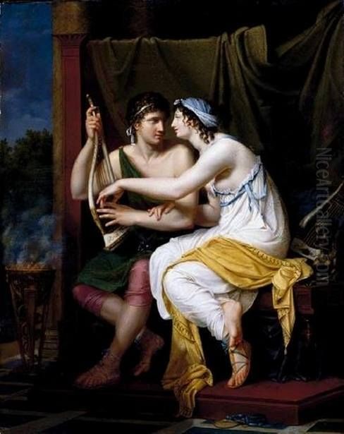 Young lovers playing the lyre Oil Painting by Adele Romany