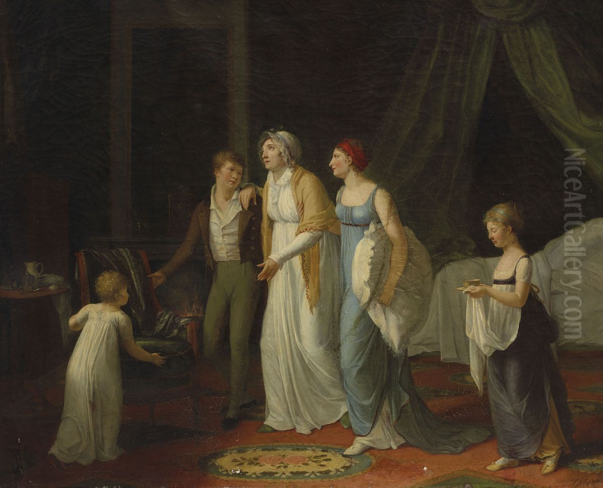 A Mother Recovering with the Help of her Children Oil Painting by Constance Marie Charpentier