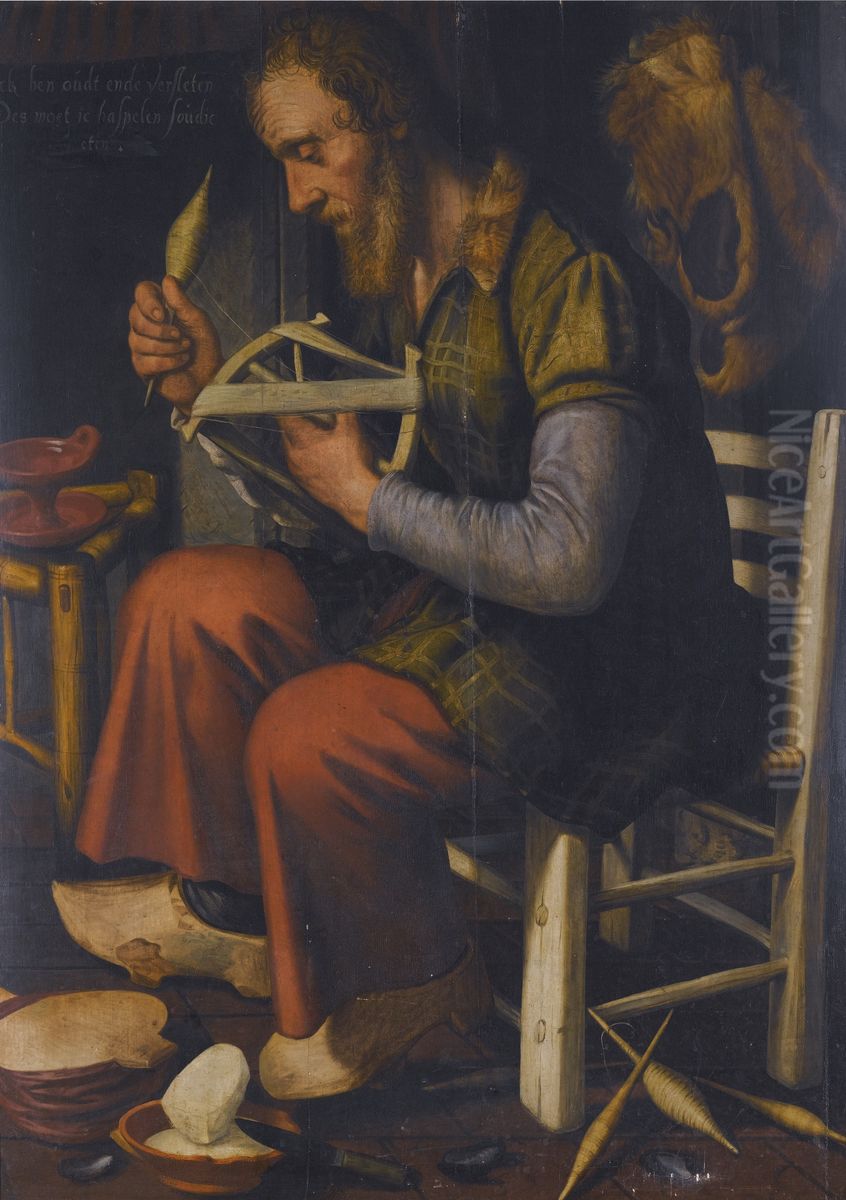 De Gortenteller, A Dutch Proverb of an Old Man Spinning his Reel Oil Painting by Pieter Pietersz the Elder