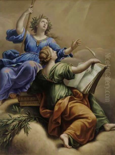 Clio et Calliope Oil Painting by Pierre Mignard I