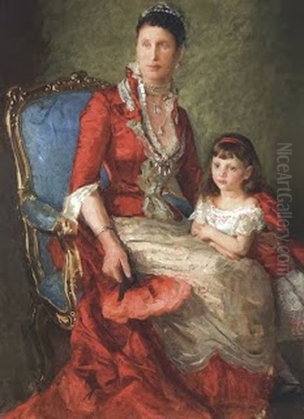 Danish Crown Princess Louise with one of her daughters Oil Painting by Laurits Tuxen