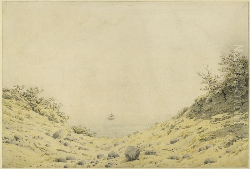 View through dunes to the sea Oil Painting by Caspar David Friedrich