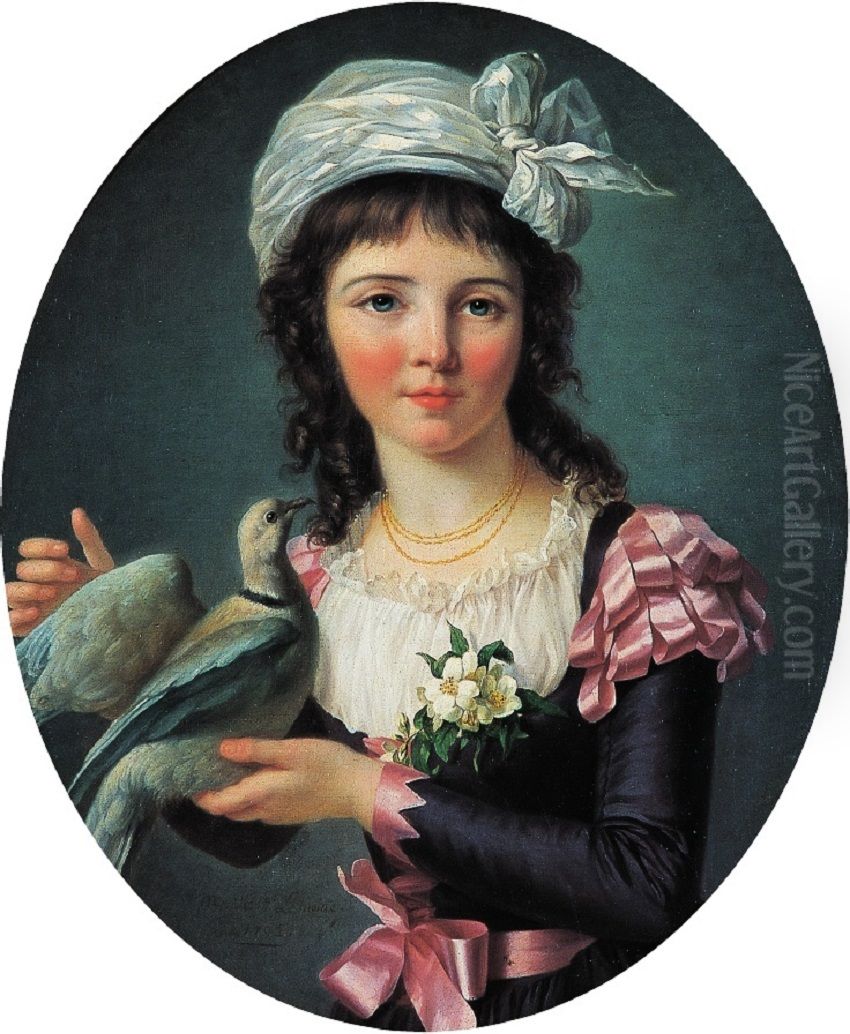 A Young Girl Holding a Dove Oil Painting by Marie-Victoire Lemoine