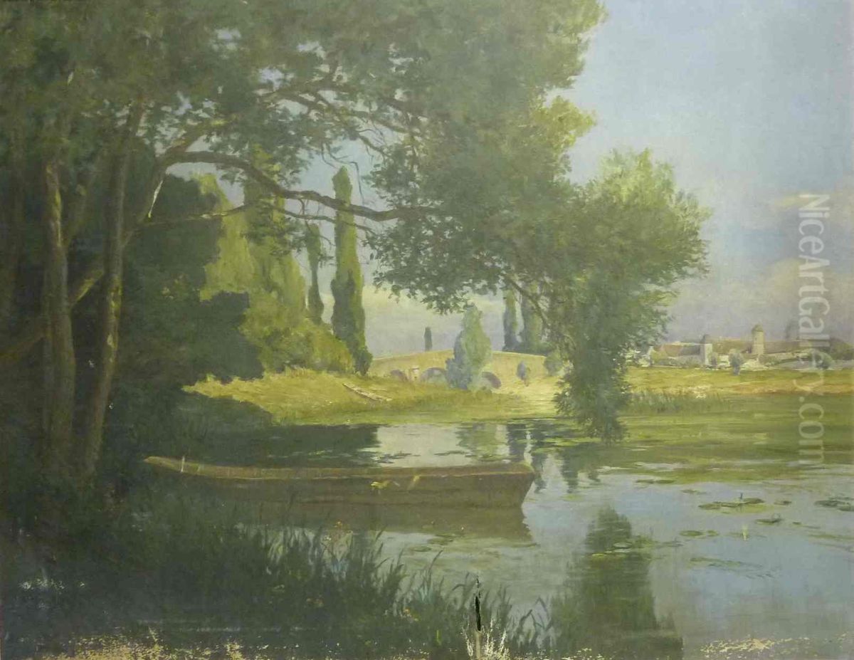 Paysage fluvial Oil Painting by Eugene-Baptiste Emile Dauphin