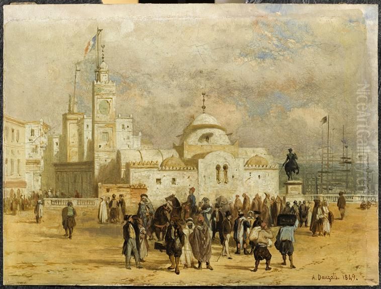 Place du Gouvernement a Alger Oil Painting by Adrien Dauzats