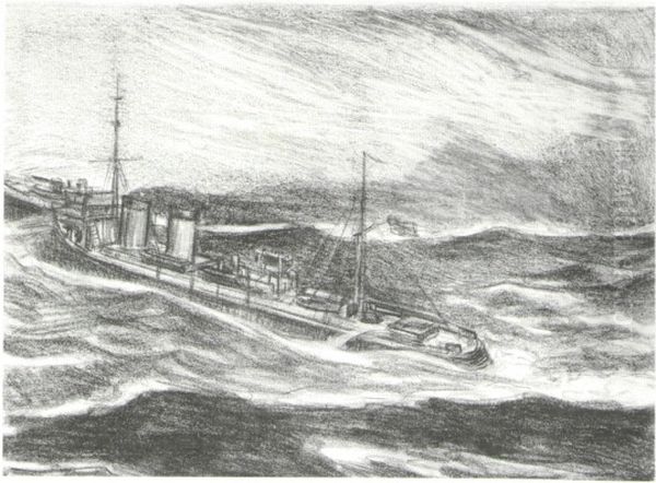 Canadian Destroyer at Sea Oil Painting by Arthur Lismer
