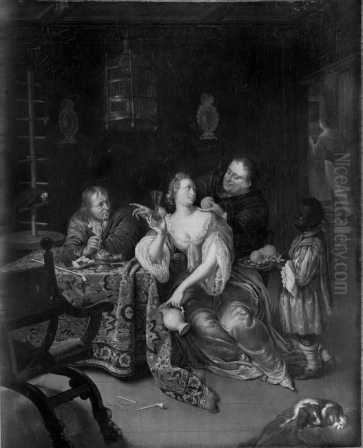 A galant company Oil Painting by Frans van the Younger Mieris