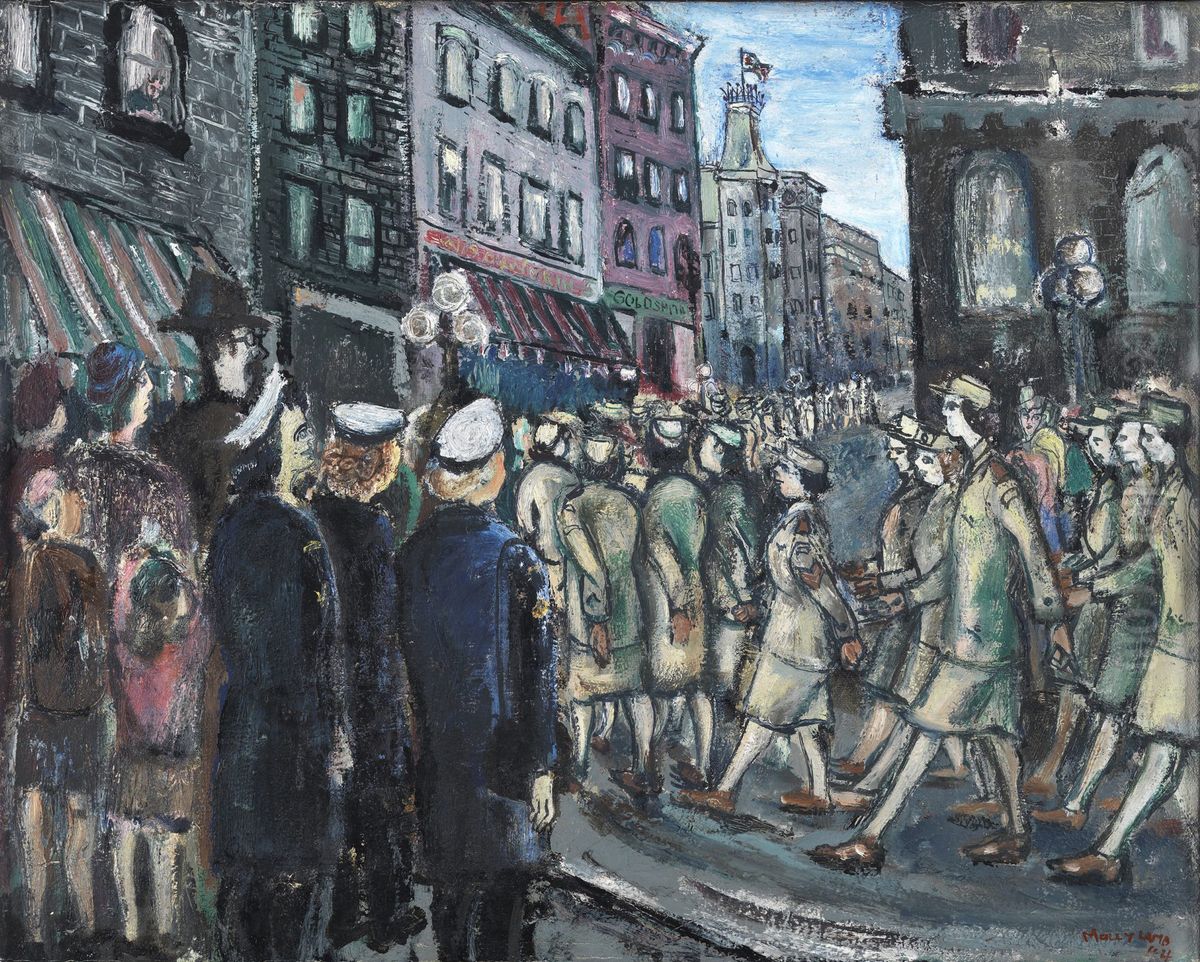 Canadian Women's Army Corps Parade Through the Town Oil Painting by Molly Bobak