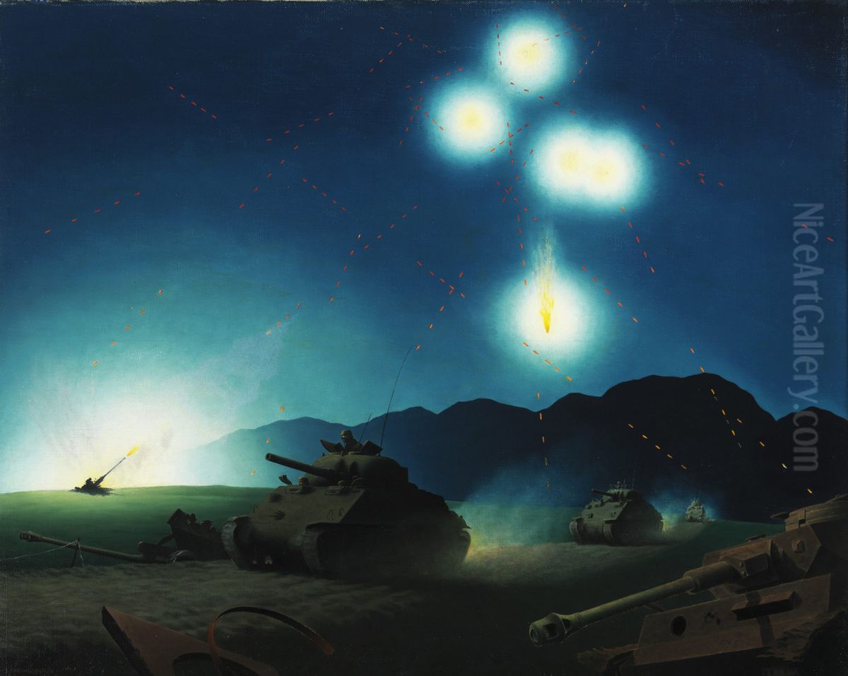 NIGHT AIR ATTACK BEFORE THE HITLER LINE Oil Painting by Lawren P. Harris