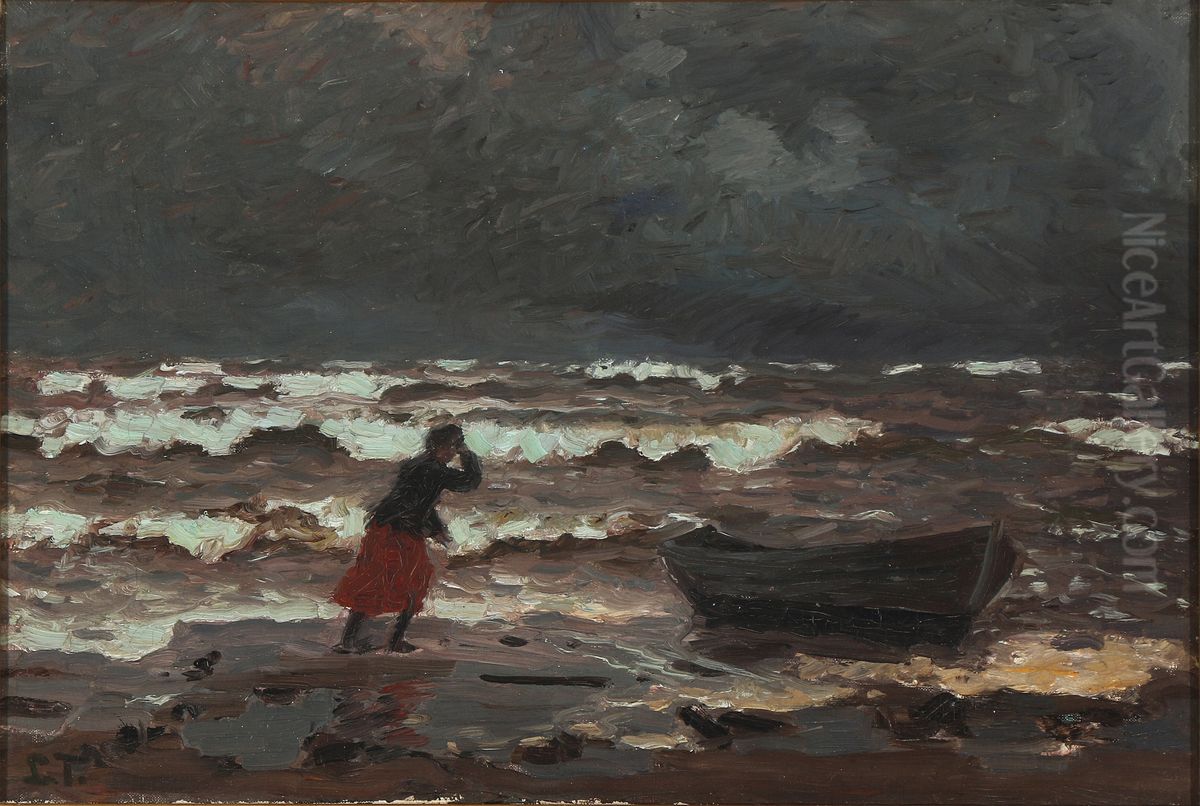 Den tomme bad (motiv fra Gammel Skagen) Oil Painting by Laurits Tuxen