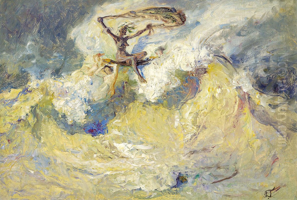 Oprort hav med havnymfe. Oil Painting by Laurits Tuxen