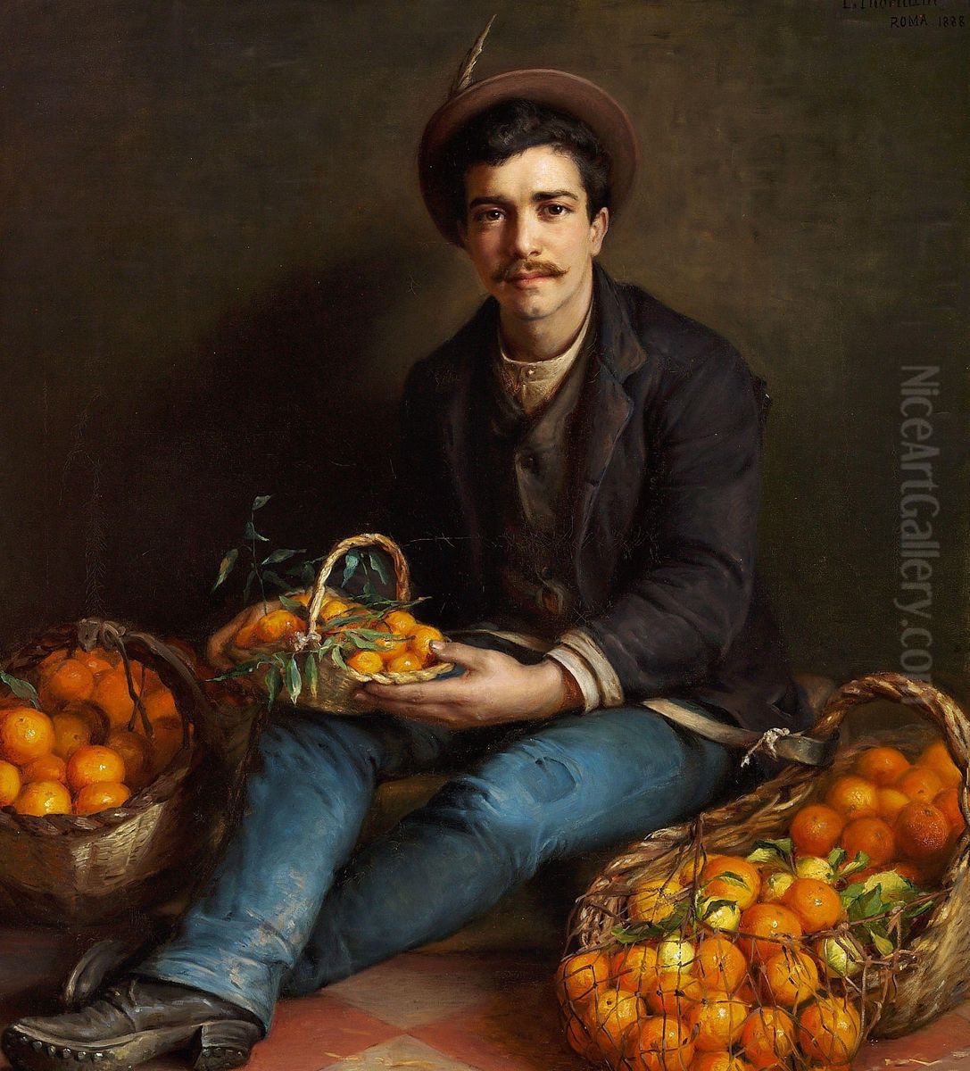 En romersk appelsinsaelgerEnglish:A Roman orange sellerItaliano:Un venditore d'arance romano Oil Painting by Ludovica Thornam