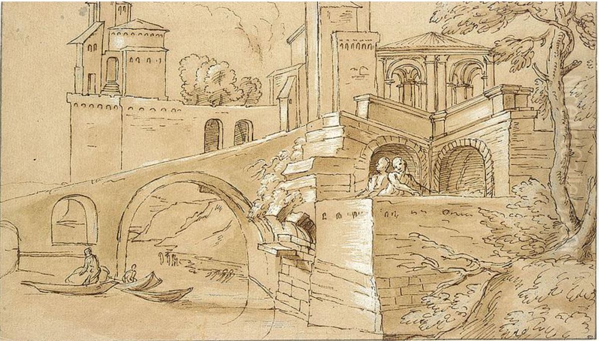 Fantasy view with the Ponte Rotto Oil Painting by Balthasar Lauwers