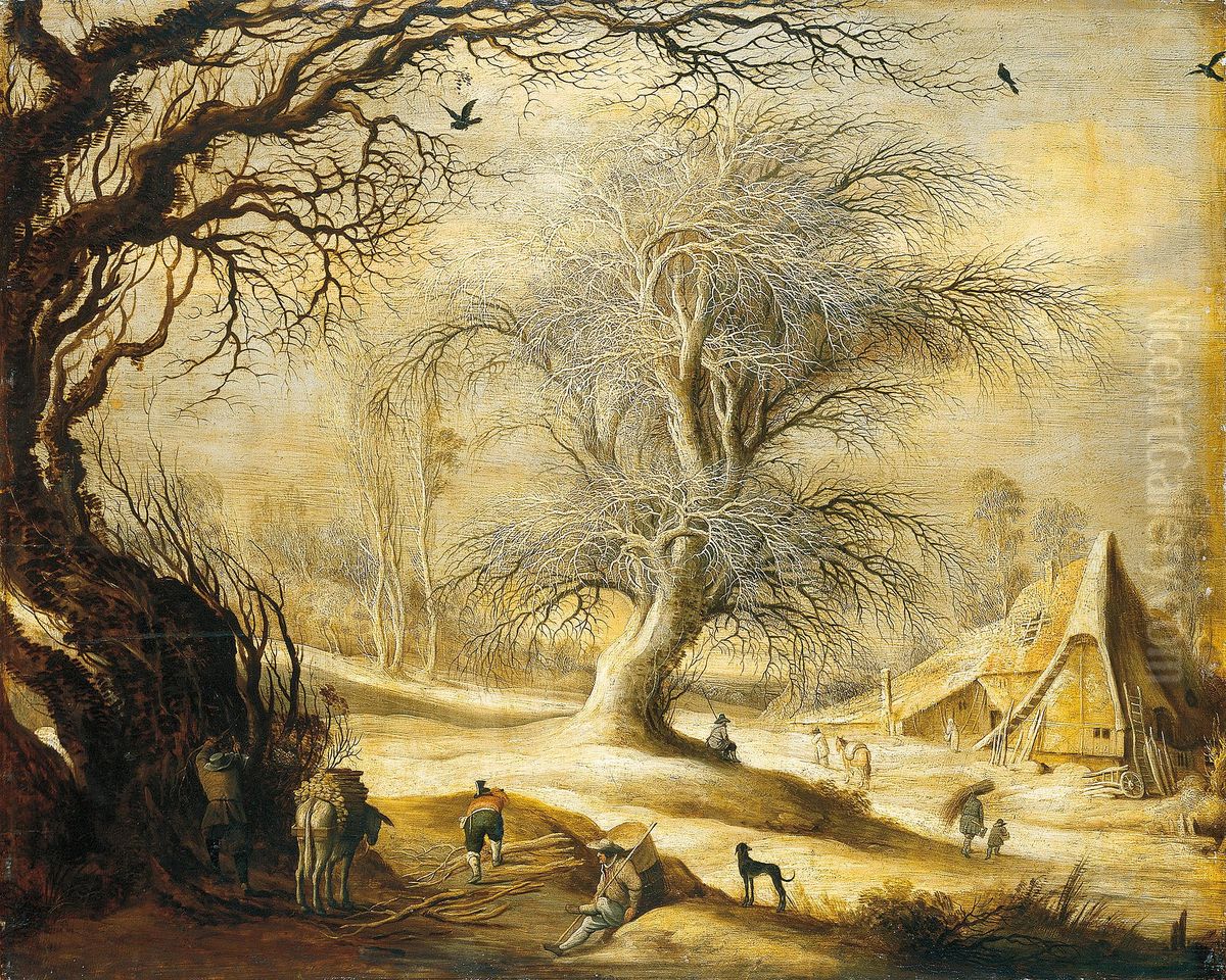 Winter Landscape with Woodcutters Oil Painting by Gijsbrecht Leytens