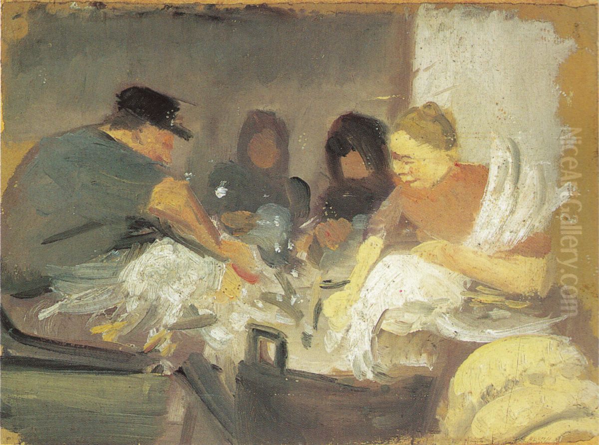 Julegasen plukkes. Studie Oil Painting by Anna Ancher