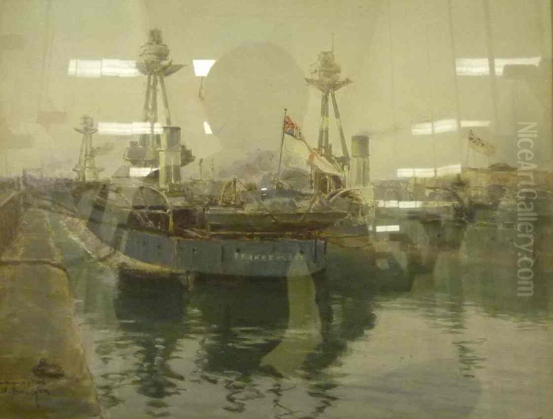 Monitors a Dunkerque Oil Painting by Joseph-Felix Bouchor