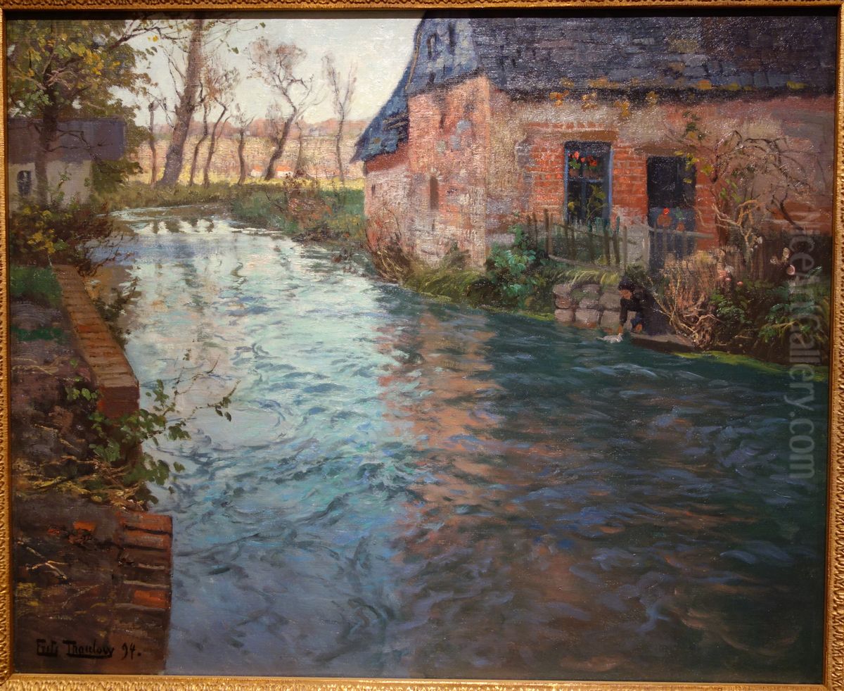 River in Normandy Oil Painting by Frits Thaulow