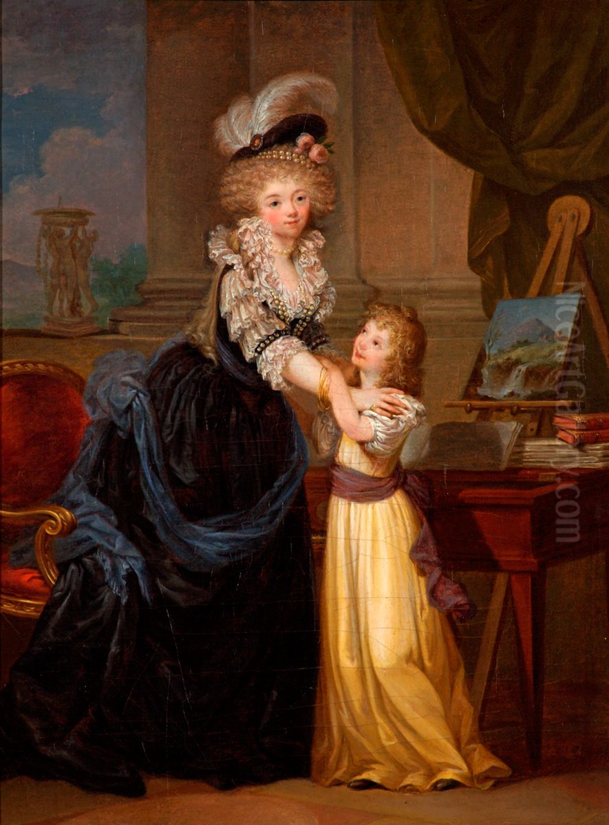 A Young Lady and a Little Girl Oil Painting by Marguerite Gerard