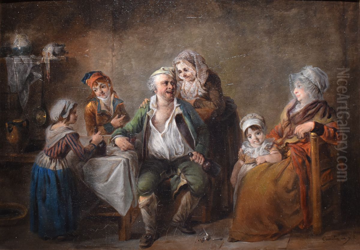The drinker and his family Oil Painting by Jacques Gamelin