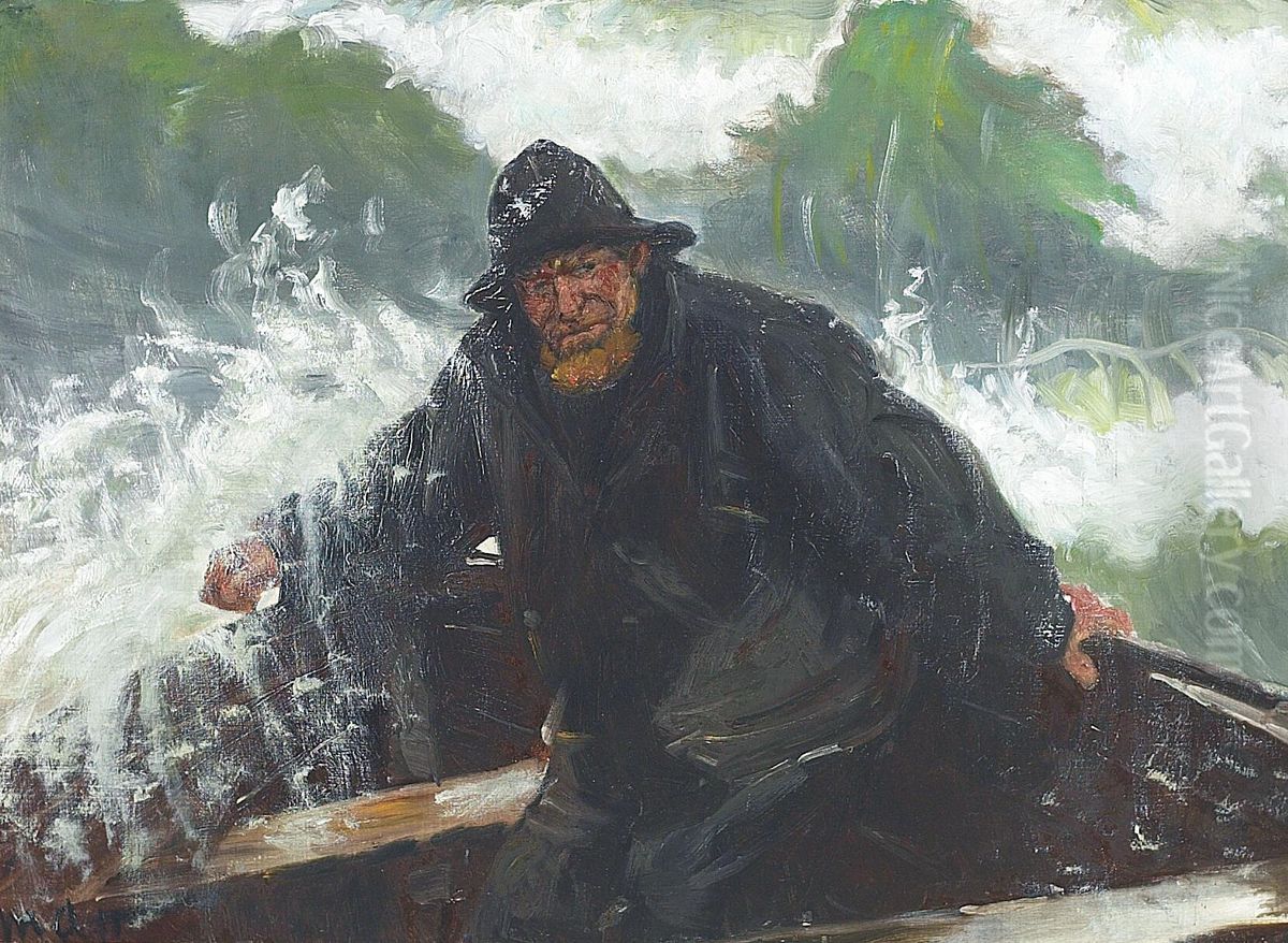 Through the surf. Oil Painting by Michael Peter Ancher