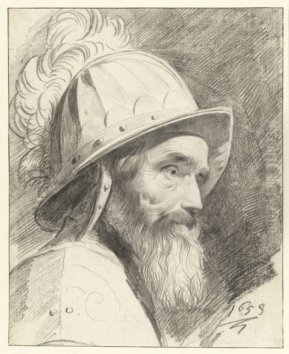 Bust of a warrior with a helmet Oil Painting by Leendert Van Der Cooghen