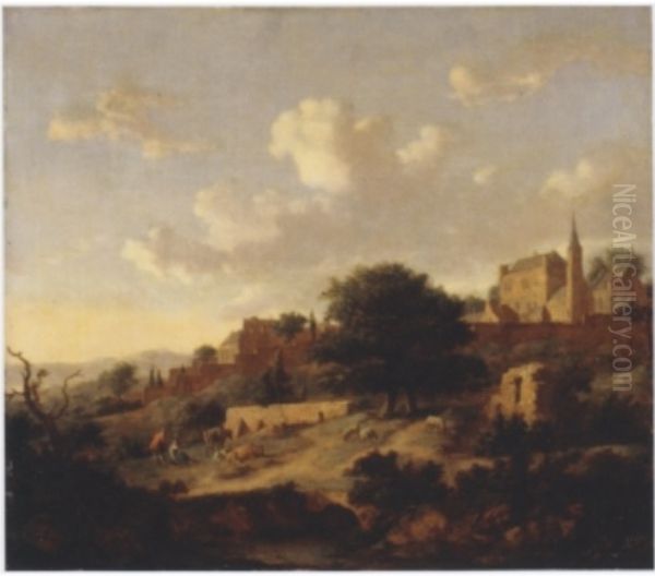 View of a Fortified City Oil Painting by Jan Van Der Heyden