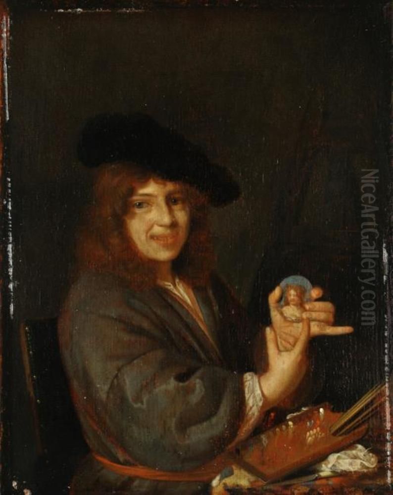 Portrait of a young painter, possibly a self portrait of Adriaen van der Werff Oil Painting by Adriaen Van Der Werff