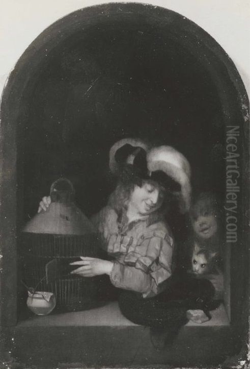 A Boy with a Bird-Cage Oil Painting by Adriaen Van Der Werff