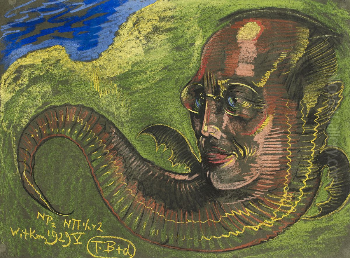 Portrait of Edmund Strazyski, with scorpion's abdomen Oil Painting by Stanislaw Ignacy Witkiewicz (Witkacy)