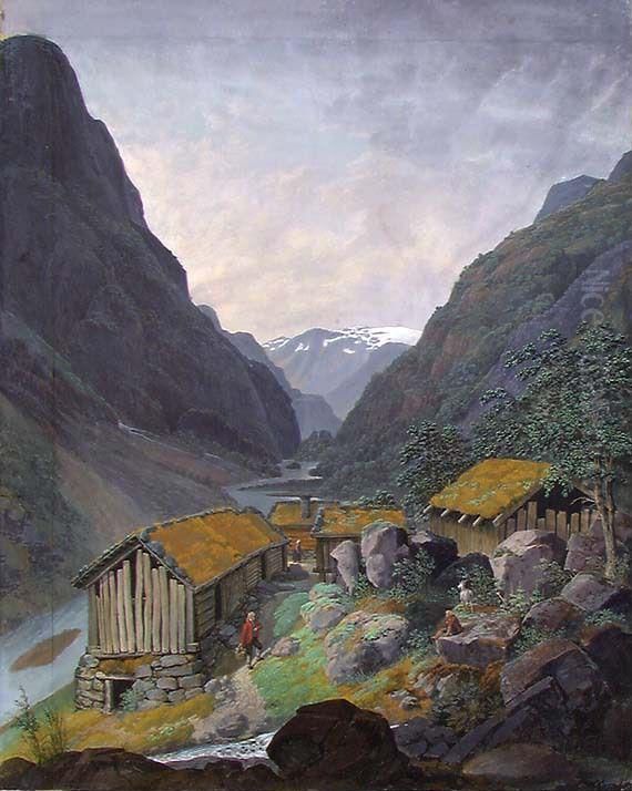 View of Hjelmodalen in Eidfjord, Hardanger Oil Painting by Johannes Flintoe