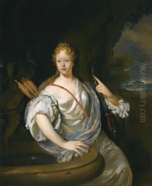 Portrait of a woman as the Goddess Diana Oil Painting by Adriaen Van Der Werff