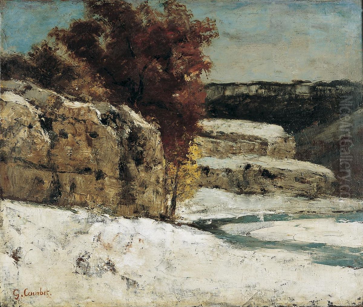 Winter landscape at Ornans Oil Painting by Gustave Courbet