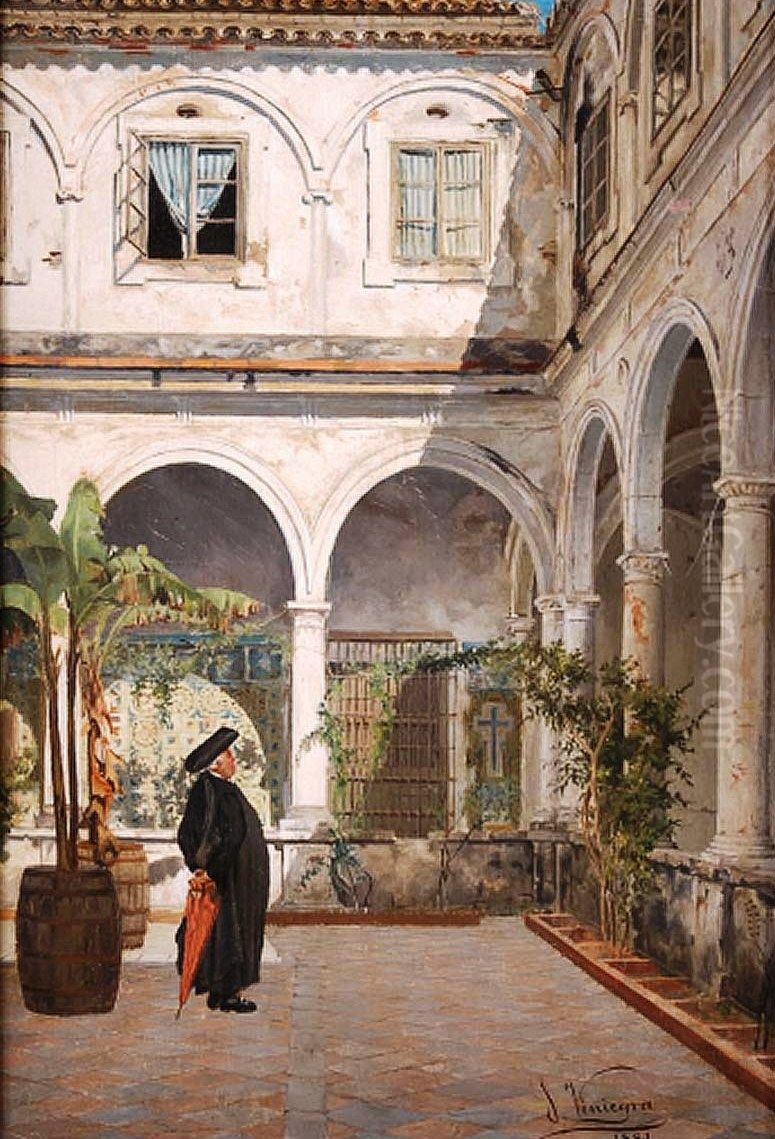 Patio of the Convent of San Francisco de Cadiz Oil Painting by Salvador Viniegra