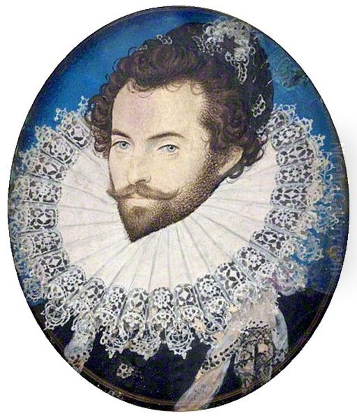 Sir Walter Ralegh (Raleigh) Oil Painting by Nicholas Hilliard