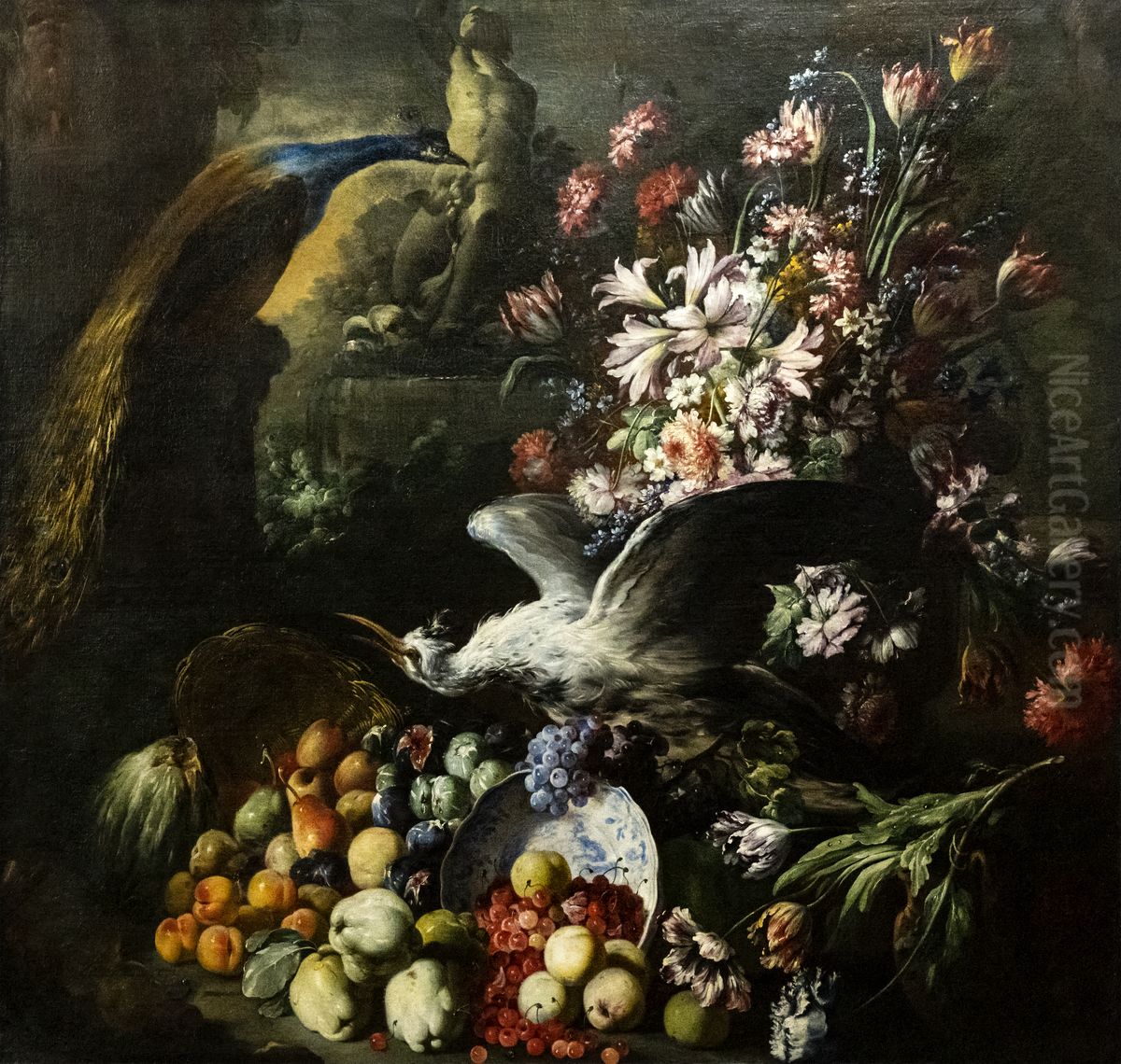 Flowers, fruits, birds Oil Painting by Abraham Brueghel